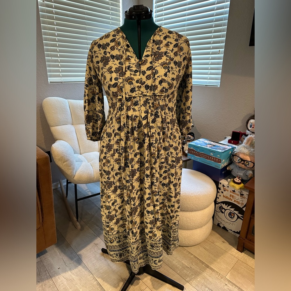 Floral Print Dress - Blue and Cream